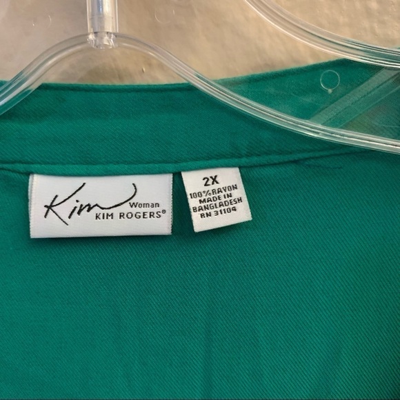 Kim Rogers Embroidered Lace Ties Split V-Neck 3/4 Sleeves Green. 2X - Picture 3 of 7